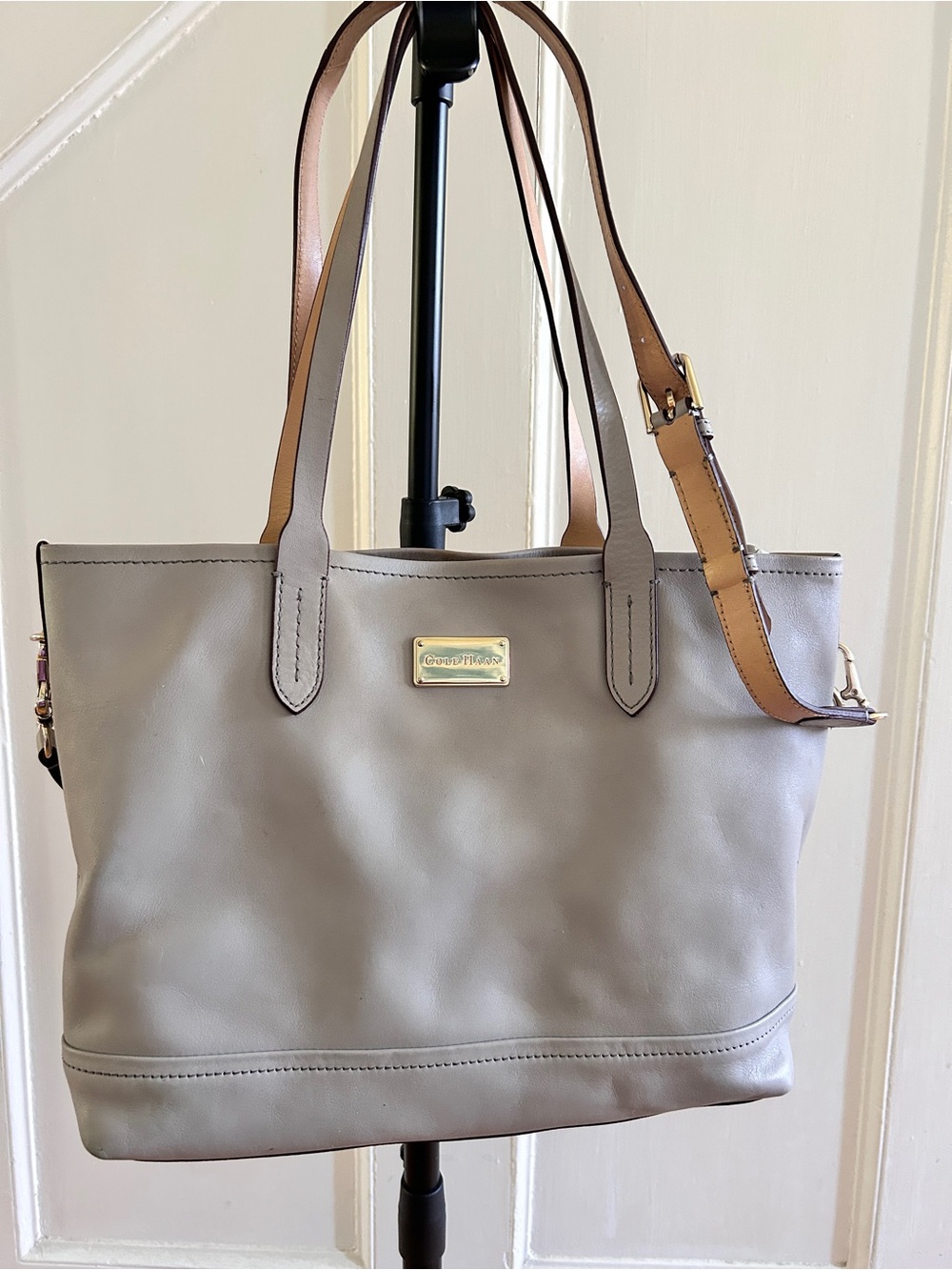 Cole Haan Grey Leather Tote purse Bag with Adjustable Strap